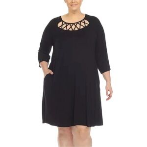White Mark Criss Cross Neckline 3/4 Sleeve Swing Dress NWT Size 2X Black